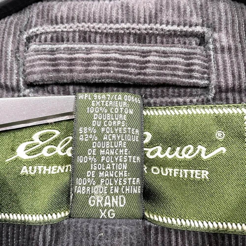 Eddie Bauer Jacket Mens  XL Tall  Gray Corduroy Sherpa Lined Workwear Chore Barn